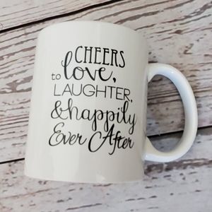Liquid Logic coffee mug Cheers to love, laughter & happily ever after
